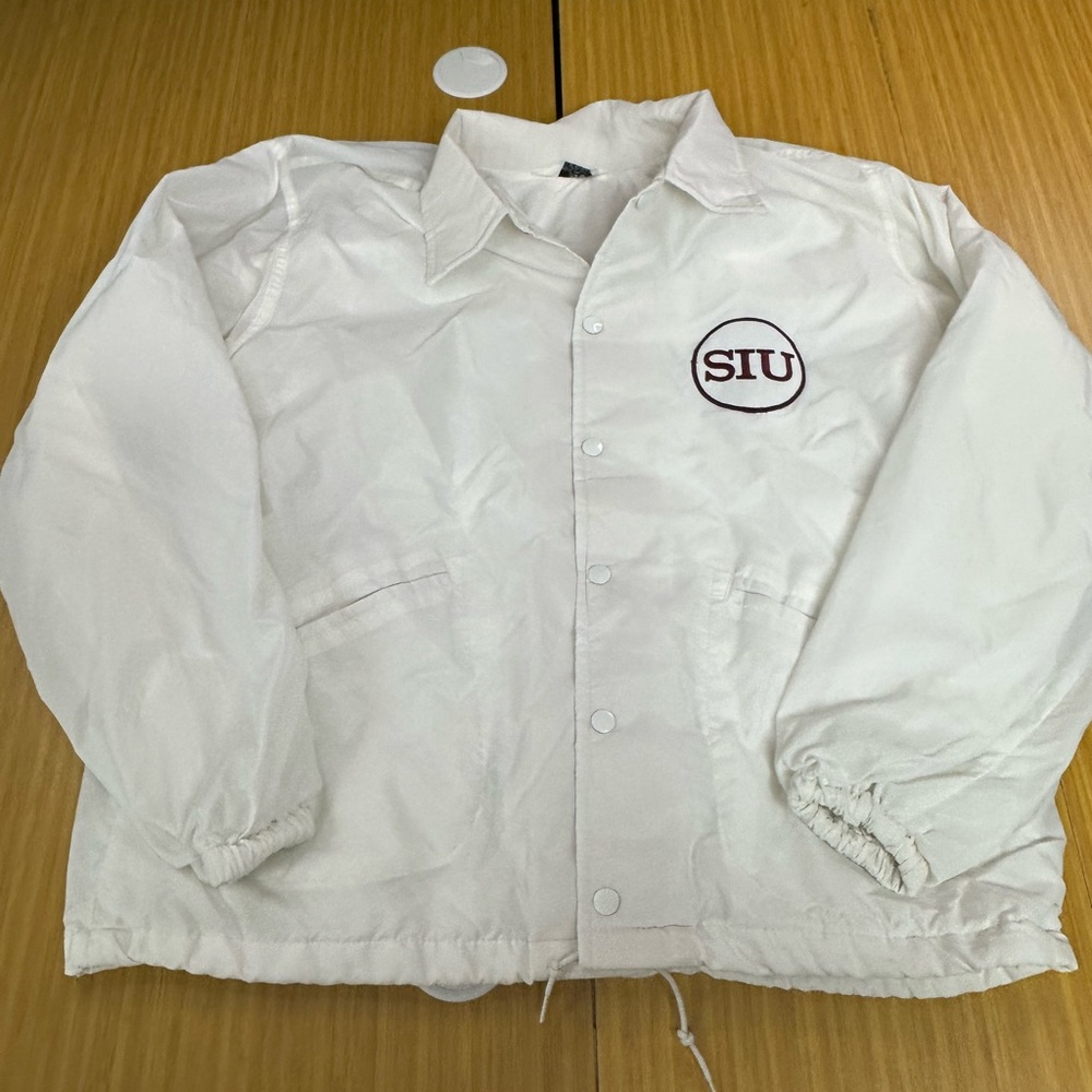 Vintage Mens West Wind Jacket Size Large White SIU Salukis Southern Illinois